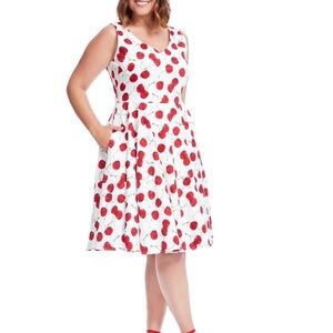 Eva Rose V-Neck Cherry Print Fit And Flare Dress Vibrant Cherry Print Midi Dress